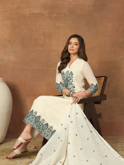 Women Ethnic Motifs Embroidered Panelled Thread Work Kurta with Trousers & With Dupatta