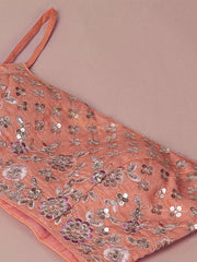 Peach Organza Floral Printed Semi-Stitched Lehenga choli & Dupatta