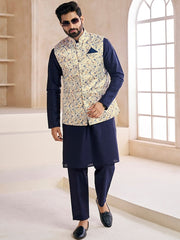 Woven-Design Mandarin Collar Nehru Jacket