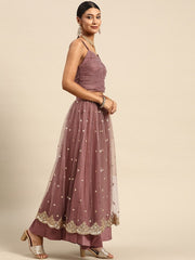 Pink Sequinned Semi-Stitched Lehenga & Ready to Wear Ruched Blouse
