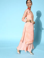 Women Peach Solid Chanderi Cotton Ethereal Embroidery Kurta Set