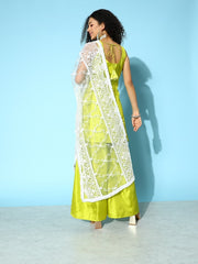Women Embroidered Kurta with Palazzos & Dupatta