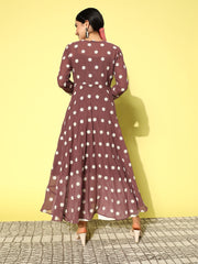 Mauve Floral Embroidered Thread Work Georgette Anarkali Kurta with Inner
