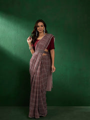 Brown Bandhani Printed Saree With Embellished Belt