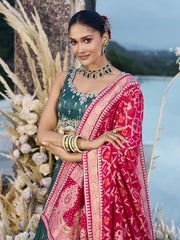 Green Cosmos Silk Fabric Beads & Sequince Embroidered Semi-Stitched Lehenga Unstitched Blouse & Dupatta