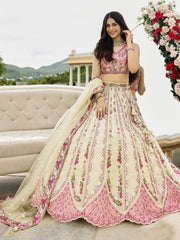 Cream Tissue Fabric Sequins embroidery Semi-Stitched Lehenga & Unstitched Blouse With Dupatta