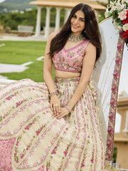 Cream Tissue Fabric Sequins embroidery Semi-Stitched Lehenga & Unstitched Blouse With Dupatta