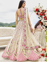 Cream Tissue Fabric Sequins embroidery Semi-Stitched Lehenga & Unstitched Blouse With Dupatta