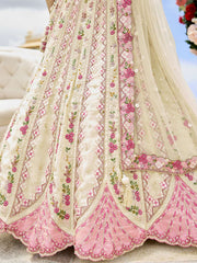 Cream Tissue Fabric Sequins embroidery Semi-Stitched Lehenga & Unstitched Blouse With Dupatta
