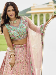 Pink Tissue Fabric Sequins embroidery Semi-Stitched Lehenga & Unstitched Blouse With Dupatta
