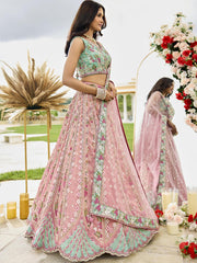 Pink Tissue Fabric Sequins embroidery Semi-Stitched Lehenga & Unstitched Blouse With Dupatta