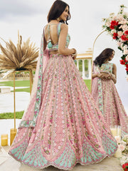 Pink Tissue Fabric Sequins embroidery Semi-Stitched Lehenga & Unstitched Blouse With Dupatta