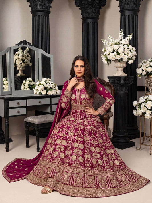 Magenta Heavy Embroiderd Georgette Anarkali Gown