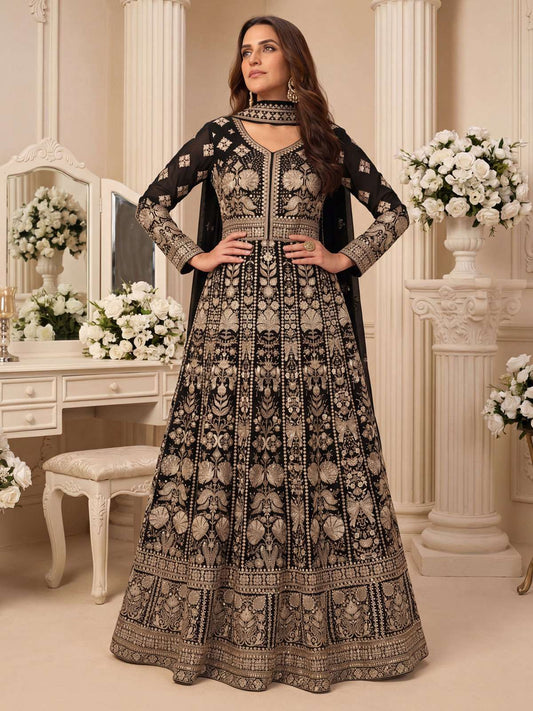 Black Heavy Embroiderd Georgette Anarkali Gown