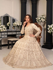 Cream Heavy Embroiderd Georgette Anarkali Gown