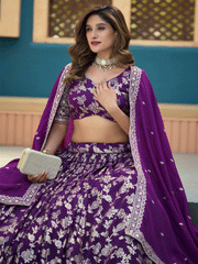 Purple Dola Silk Jacquard Wedding Festive Lehenga