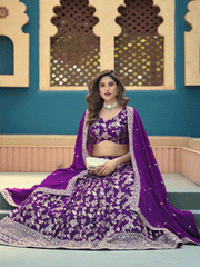 Purple Dola Silk Jacquard Wedding Festive Lehenga