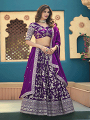 Purple Dola Silk Jacquard Wedding Festive Lehenga