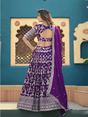 Purple Dola Silk Jacquard Wedding Festive Lehenga