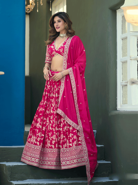Pink Dola Silk Jacquard Wedding Festive Lehenga