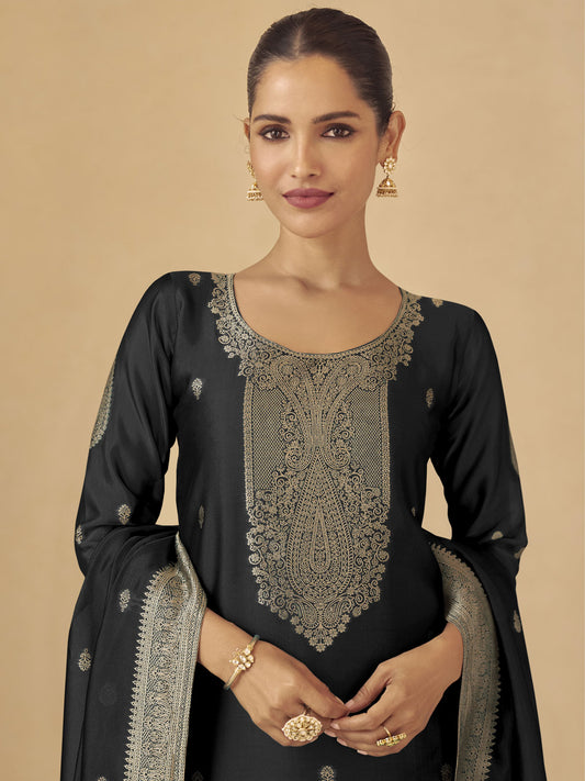 Black Patywear Viscose Silk Salwar Suit