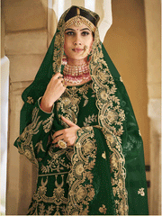 Green Embroidered Velvet Lehenga Choli