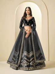 Black Velvet Beautifully Embroidered Lehenga Choli