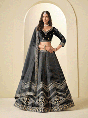 Black Velvet Beautifully Embroidered Lehenga Choli