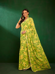 Green Floral Printed Saree
