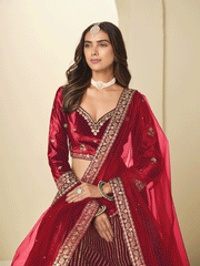 Red Velvet Beautifully Embroidered Lehenga Choli