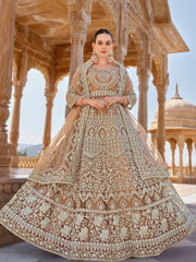 Light Brown Cording Thread Embroidery Designer Anarkali Suit