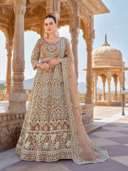 Light Brown Cording Thread Embroidery Designer Anarkali Suit