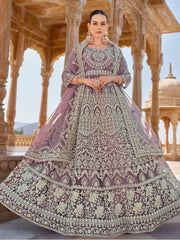Lavender Cording Thread Embroidery Designer Anarkali Suit