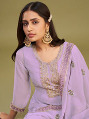 Lilac Embroidered Festive-Wear Straight-Cut-Suit