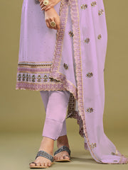 Lilac Embroidered Festive-Wear Straight-Cut-Suit