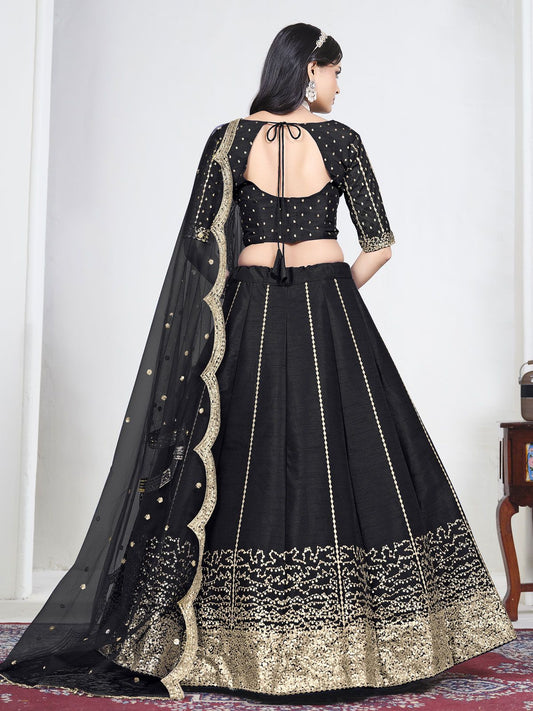Women Black Art Silk Lehenga Choli