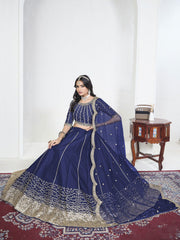 Women Royal Blue Art Silk Lehenga Choli