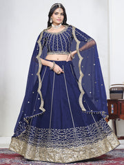 Women Royal Blue Art Silk Lehenga Choli