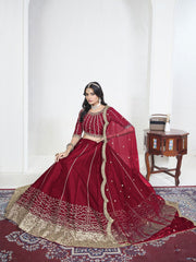 Women Red Art Silk Lehenga Choli
