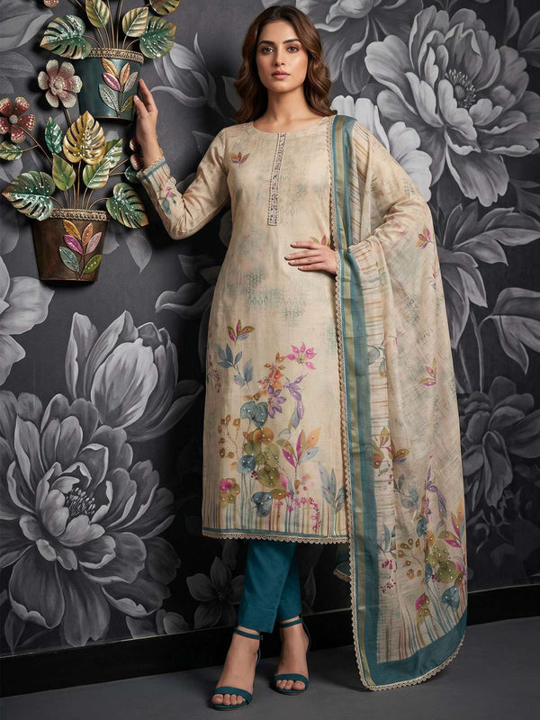 Teal Pure Cotton Kurta Set With Simmer Print