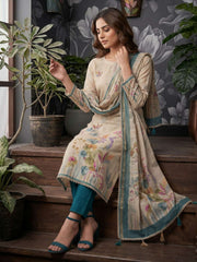 Teal Pure Cotton Kurta Set With Simmer Print