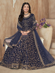 Navy Blue Velvet Wedding Anarkali Suit