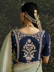 Sea Green And Blue Multi Embroidery Silk Saree