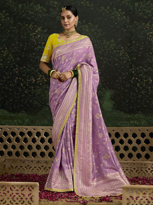Captivating Light Purple Zari Weaving Silk Saree With Blouse