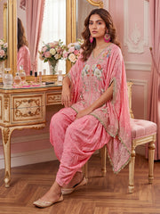 Romantic Florals Silk Embroidered Tunic with Palazzos