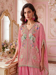 Romantic Florals Silk Embroidered Tunic with Palazzos