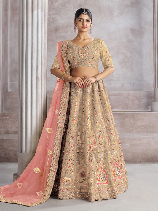 Trending Reception champagn/chiku Color lehenga with Patch Work   Semi Stitched Lehenga Choli