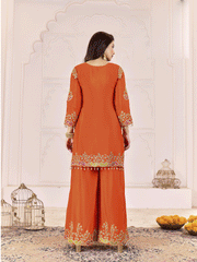 Traditional Embroidered Orange Ceremonial Palazzo Suit