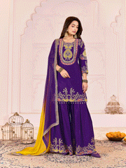 Traditional Embroidered Purple Ceremonial Palazzo Suit