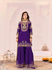 Traditional Embroidered Purple Ceremonial Palazzo Suit